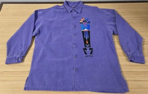 Vintage WEK Purple Denim Southwestern Long Sleeve Fleeced Shirt Size 2 - Picture 1 of 14