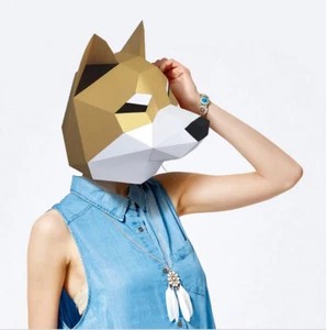 3D Paper Mask Pre-cut ShibaInu Dog Halloween Cosplay Halloween Paper Model Mask - Picture 1 of 7