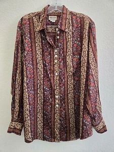 VTG Y2K GUESS JEANS Shirt Women L Beige Multicolor Floral L/S Button Up Retro - Picture 1 of 17