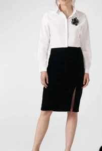 NWT $328 Lafayette 148 New York Cotton Stretch Side Split Pencil Skirt Sz 8 - Picture 1 of 11