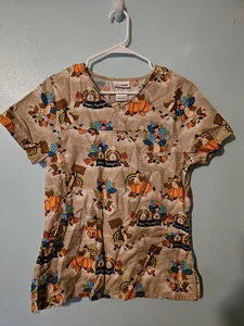 Scrubstar Brand Thanksgiving Print Scrub Top - sz S - Picture 1 of 4