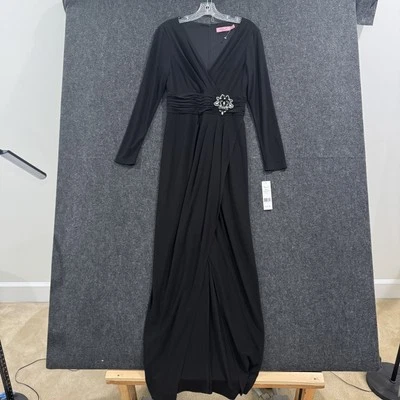 Vestido Eliza J Para Mujer 6 Negro Manga Larga Maxi Cuello en V Embellecido Vestido Formal Foto 1 de 4