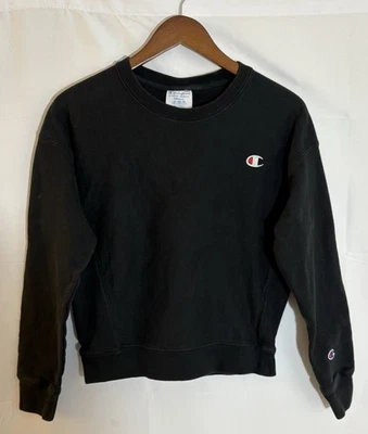 Champion Tejido Inverso Niño Pequeño Negro L/S Pullover Cuello Redondo Sudadera Foto 1 de 3