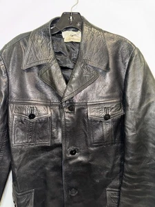 Vintage Herren 60er 70er glasiertes Lammfell schwarz Leder Herren Jacke MOD Rocker Glam M 42 - Bild 1 von 8