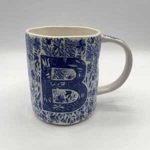 Anthropologie Folksong Monogramm Buchstabe B blau weiß Kaffeebecher Tasse Tee - Bild 1 von 15