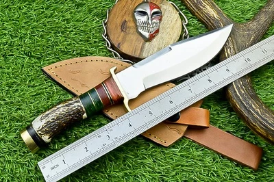 Cuchillo de caza de acero J2 hecho a mano premium - Cuchillo Bowie para exteriores con funda Z-2185 Foto 1 de 4