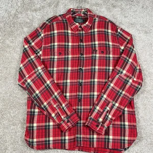 Polo Country Ralph Lauren Flannel Shirt Mens 2XL Red Black Plaid Elbow Patches - Picture 1 of 12