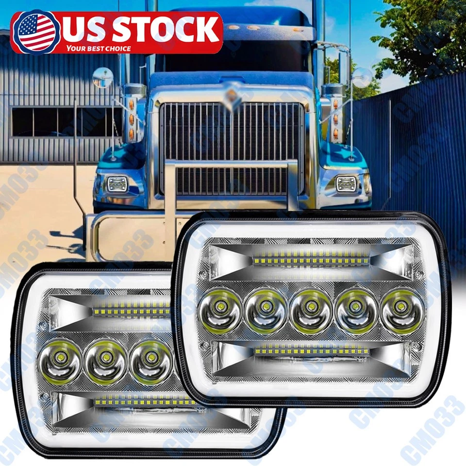 Faros LED DRL Turn 2 piezas 7x6 pulgadas para International Harvester 7400 9400i 4800 Foto 1 de 4