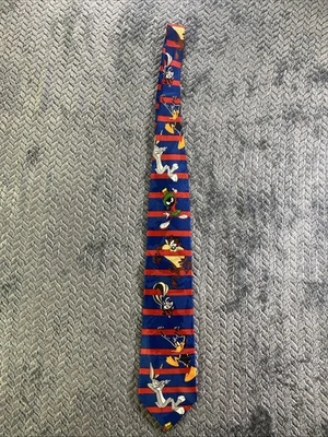 Corbata Looney Tunes Mania Azul Marino Rojo Rayas Seda Bugs Bunny Lucas Pato 59,5 x 4 Foto 1 de 4
