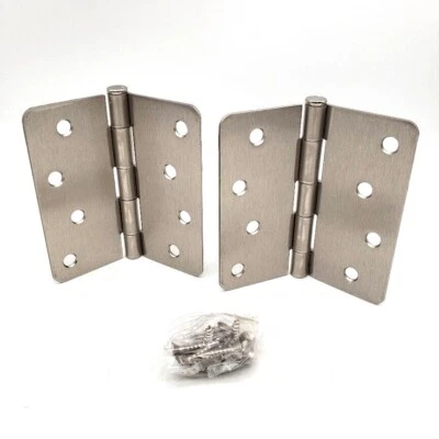 DYNASTY HERRAJES 4" Bisagras de Puerta 1/4" Radio Esquina, Níquel Satinado, Paquete de 2 Foto 1 de 4