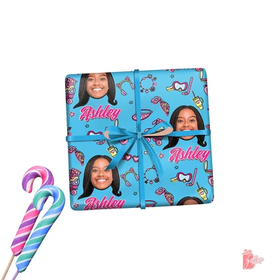 Photo Personalized Birthday Wrapping Paper Roll Malibu Barbie Style Gift Wrap - Image 1 of 4