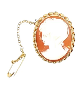 Perfection and Beauty 9ct Yellow Gold Cameo Brooch - Picture 1 of 12
