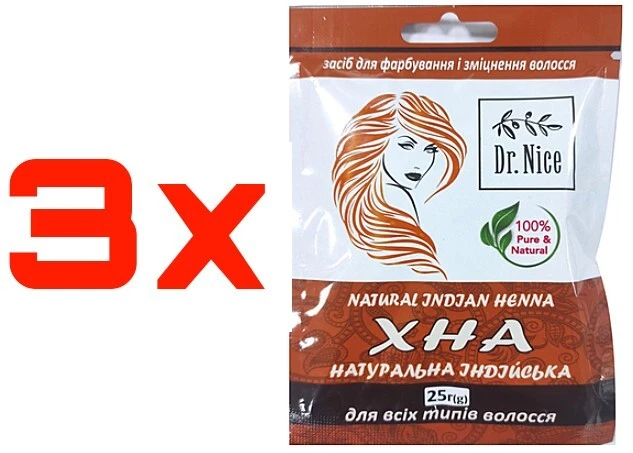 天然指甲花 Dr.Nice 印度 3x25 g 天然 适合所有类型的头发 印度 — 第 1/1 张图片