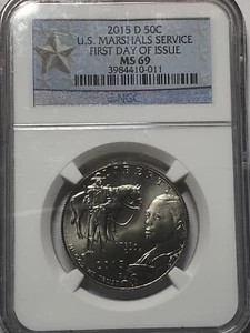 2015-D US Marshals NGC MS 69 First Day of Issue 50c Free Shipping - Picture 1 of 2