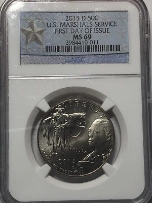2015-D US Marshals NGC MS 69 First Day of Issue 50c Free Shipping - Image 1 of 2