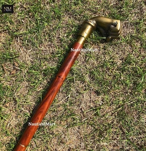 Bastón de madera victoriano hecho a mano con mango de cabeza de puño cerrado de latón macizo - Imagen 1 de 4