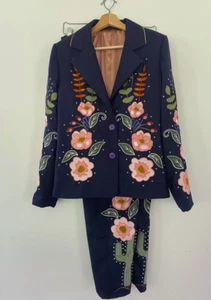 Men 2Pc Bespoke Floral Embroidered Nudie Western cowboy Cocktail  Prom Outfit - Picture 1 of 7