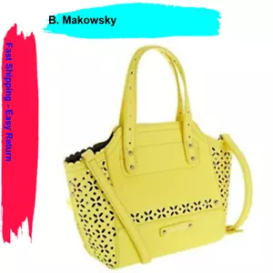 B. Makowsky Perforated Saffiano Mini Tessa Leather Tote, Yellow - Picture 1 of 3