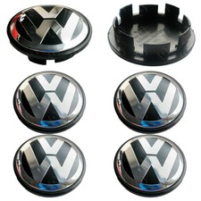 4 x VW Alloy Wheel Centre Cap 65mm OEM - Fits Golf Jetta Passat - Black & Chrome