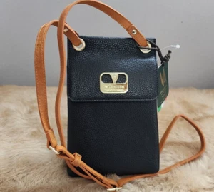 Borsa a tracolla piccola Valentina Italia in pelle ciottolata nera, marrone nuova con etichette - Foto 1 di 7