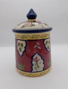 Vintage Pier 1 Imports Vallarta Canister 9" Tall  Floral Blue Red Yellow Green