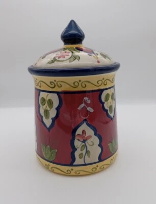 Vintage Pier 1 Imports Vallarta Canister 9" Tall  Floral Blue Red Yellow Green - Image 1 of 4