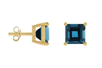 Pendientes cuadrados delicados de topacio azul Londres de 4 mm de oro macizo de 14 k regalo Foto 1 de 4