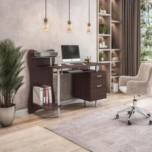 TECHNI MOBILI Computer Desk 22.25"x51.25"x39.5" Rectangular Chocolate 2-Drawer - Picture 1 of 4