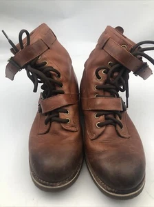 Polo Ralph Lauren Boots Maurice Men 12D Strap Buckle Brown Leather Combat Boots - Picture 1 of 12