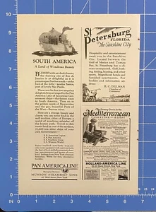 Vintage Print Ad Steamship Travel South America Mediterranean Egypt 10" x 6.5" - Picture 1 of 1