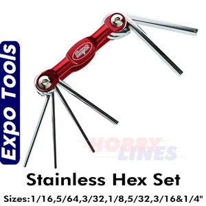 STAINLESS HEX FOLDING SET 7 sizes 1/16 - 1/4 inch Expo Tools 72034 - Picture 1 of 2