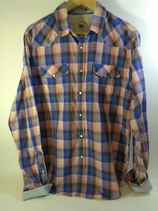 Heritage 1981 Plaid Blue/Pink/Red Size Large Flip Cuff Pearl Snap Buttons - Picture 1 of 6