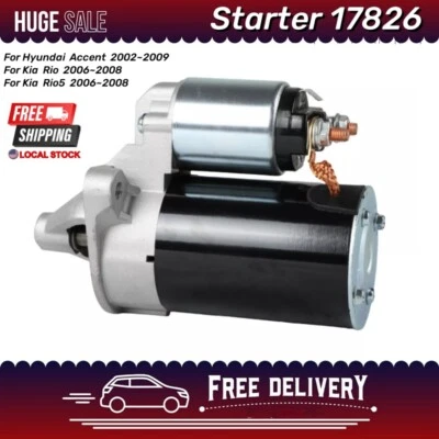 Starter Motor 17826 For 2002-2009 Hyundai Accent 2006-2008 Kia Rio Rio5 1.6L CA - Image 1 of 4