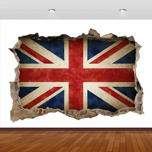 Union Jack Flag United Kingdom 3D Smashed Wall Sticker Poster Vinyl Mural S550 - Picture 1 of 1