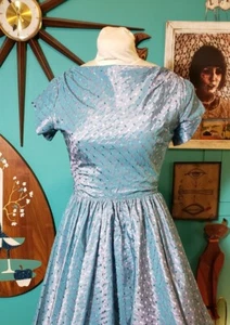 Vtg 1950s New Look Pink Blue Check Iridescent Taffeta Audrey Party Dress VLV S - Picture 1 of 11