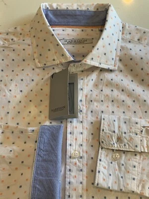 NEW Harrison Shirt Foundry Long Sleeve Mens L White Color Print Button Front - Image 1 of 4