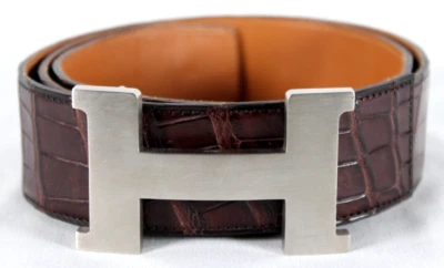 HERMES Chocolate Matte Porosus Crocodile 42mm CONSTANCE H Buckle Belt 90 PHW - Image 1 of 4