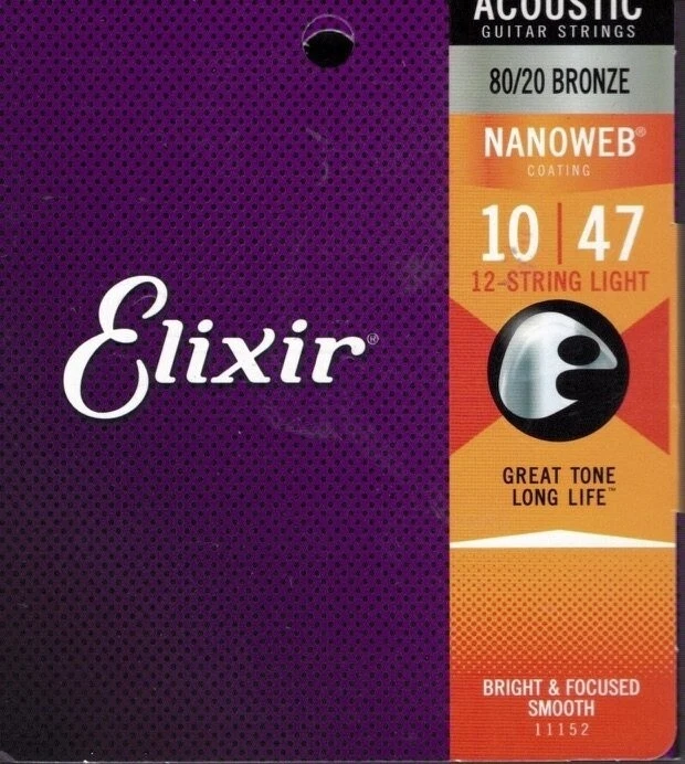 Elixir 11152 Nanoweb 80/20 Bronze 12 String Acoustic Guitar Set Light 10-47
