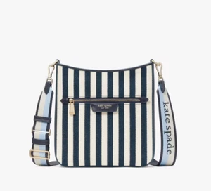 Kate Spade New York Hudson Large Messenger Crossbody - Striped Canvas KI105 - Picture 1 of 7