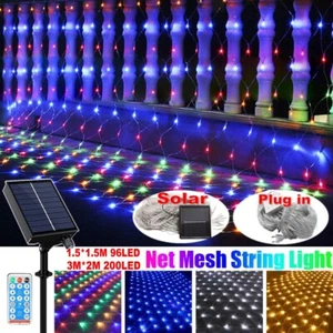 Solar LED Net Mesh Lights Curtain Fairy String Garden Wedding Party Xmas Decor - Picture 1 of 15