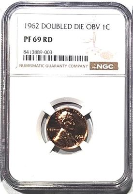 1962 Lincoln Cent Proof - NGC PF 69 RD - DOUBLED DIE OBVERSE - Image 1 of 4