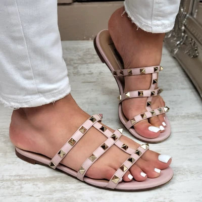 Valentino Garavani Rockstud Rosa Pisos ERA £680 Sandalias Zapatos Slides EU 35 UK 2.5 Foto 1 de 4