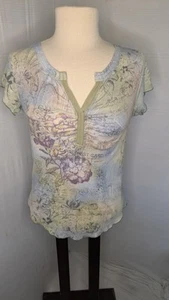 Xcit USA Top Donna M Verde Floreale Impreziosito Scollo V Pullover Borchie Y2K - Foto 1 di 7