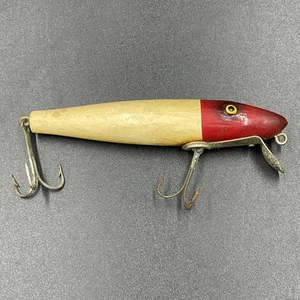 Vintage Wooden Fishing Lure Dual Treble Hooks Pike 4 inch Red White Paw Paw ? - Picture 1 of 9