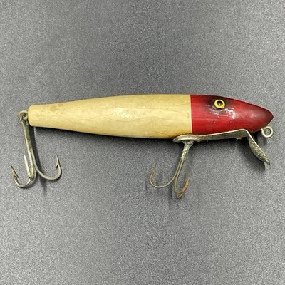 Vintage Wooden Fishing Lure Dual Treble Hooks Pike 4 inch Red White Paw Paw ? - Image 1 of 4