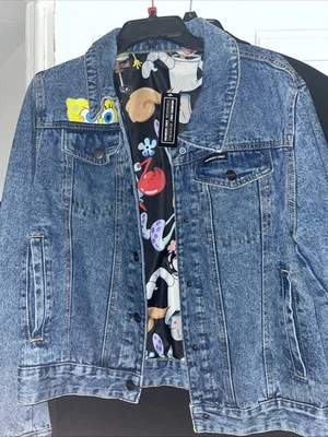 Members Only Nickelodeon Denim Jacket Mens Blue Jean Large Spongebob Squarepants - Image 1 of 4