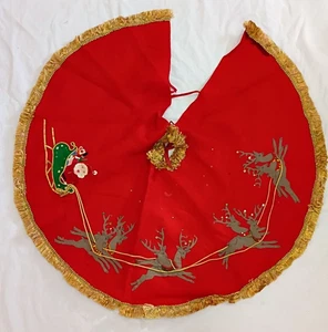 Handmade Weihnachtsmann reitend Rentier Vintage rot Filz Weihnachtsbaum Rock MCM 31" LESEN - Bild 1 von 9