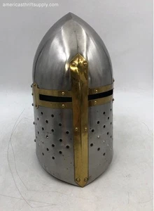 Silver Medieval Knight Crusader Sugarloaf Armour Helmet - Picture 1 of 6