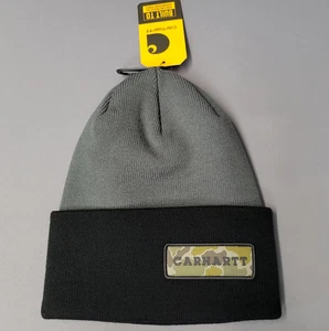 Carhartt Hat Beanie Cuffed Knit Gray Black Camo Patch Mens One Size Winter New - Picture 1 of 6