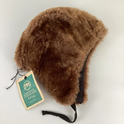 Sombrero de trampero de piel marrón Ushanka gorra de trampero ruso orejeras de colección con etiquetas Foto 1 de 4